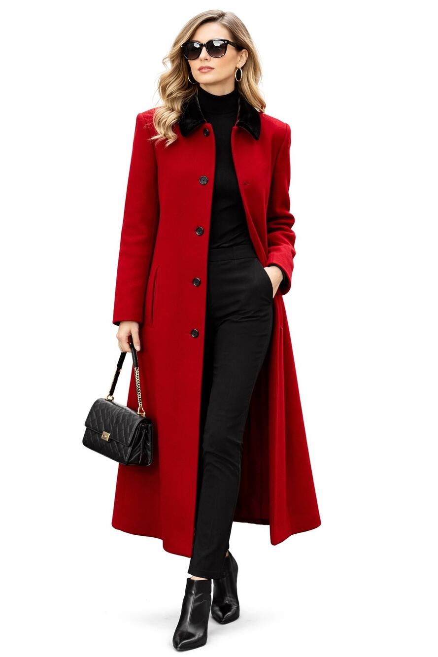 Vintage 90’s Red & black velvet long coat by MDP Mario De Pinto Large